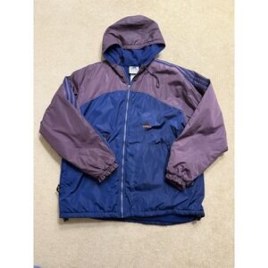 Vintage Adidas Hooded Coat Windbreaker BluePurple Orange Spellout Size XL